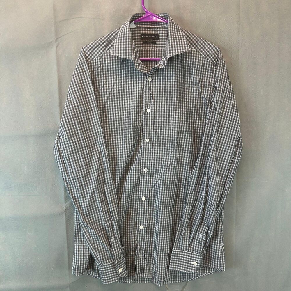 Ralph Lauren Tailored Fit Dress Shirt Men's Size 16.5 Grey Black 100% Cotton